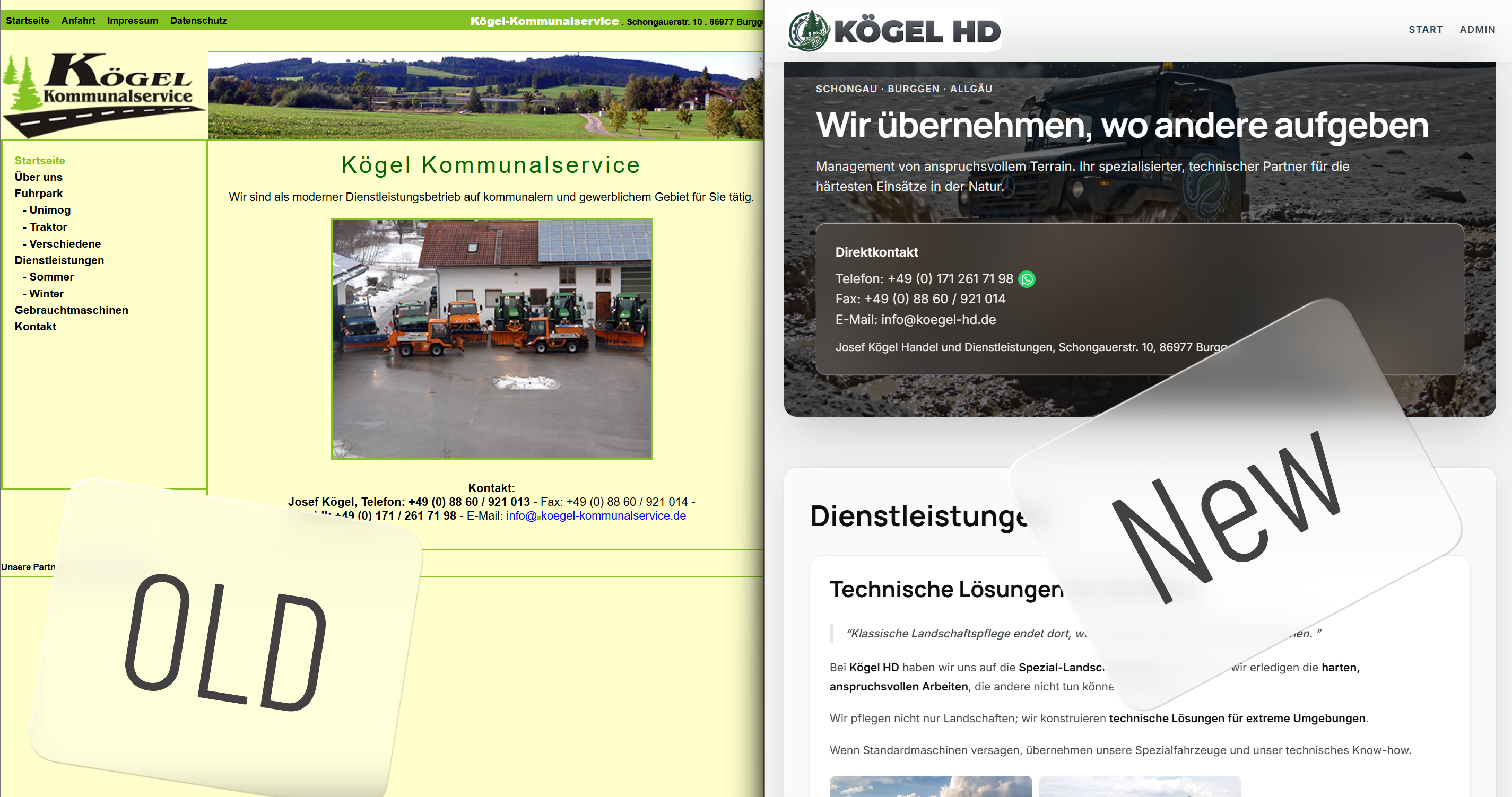 Vorher-Nachher-Vergleich des Webauftritts von Kögel HD