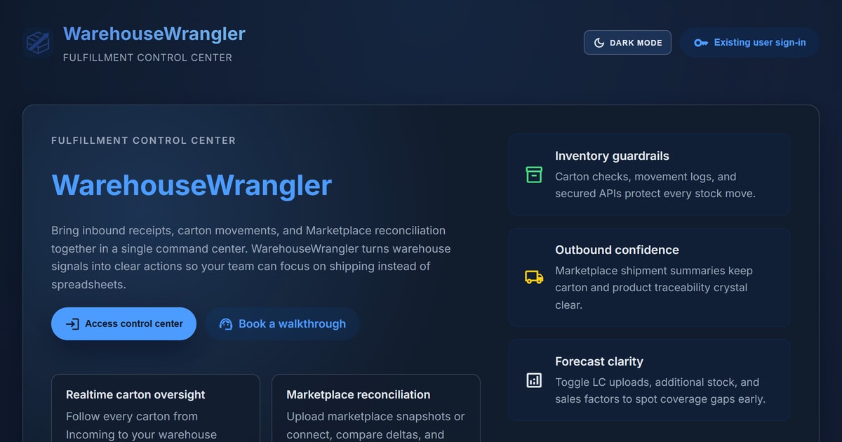 Vorschau der Warehouse-Wrangler-Anwendung